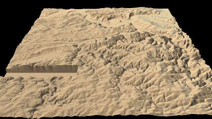 Erstes Rendering, mit noch unvollständigen Geländedaten / Klicken zum vergrößern